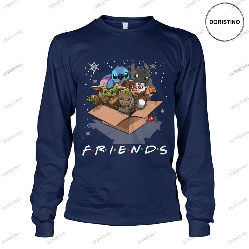 Friends Cartoon Movie Stitch Baby Yoda Snow Christmas Shirt